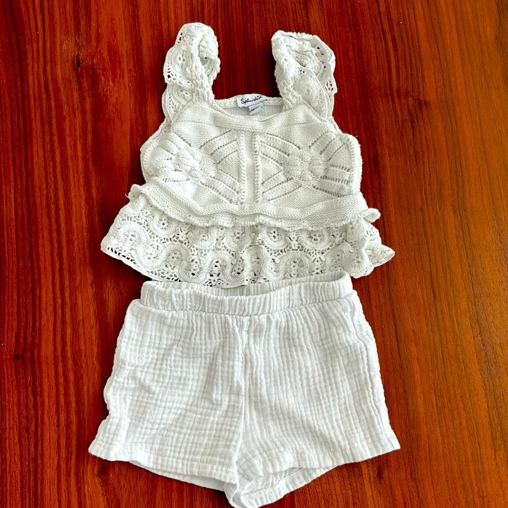 Splendid White Crochet Top with Shorts Set